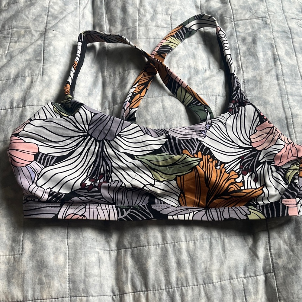 Title Nine Floral Print Bikini Top in White, Black, Pink, Orange, Green